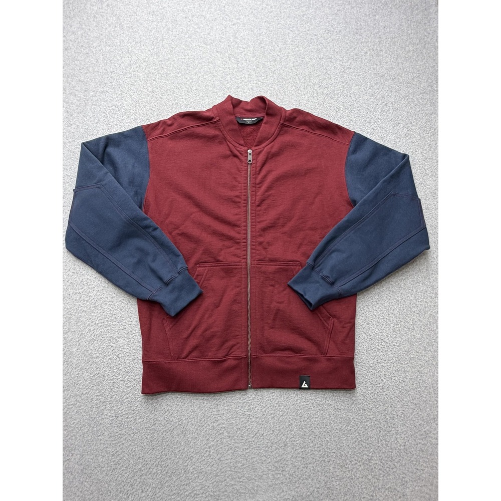 American Giant Sweatshirt Mens Small Red Navy Fleece Full Zip Mock Neck USA